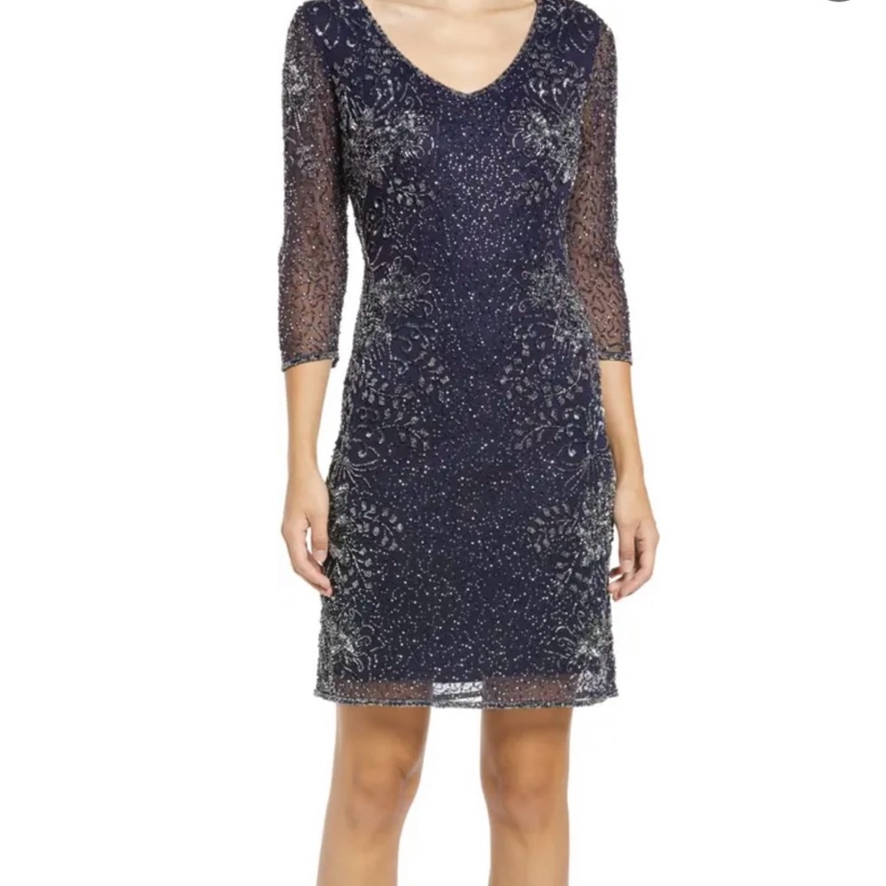 Pisarro Nights Navy Beaded Mini Dress